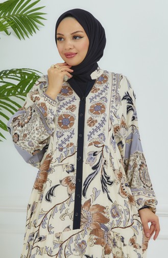 Robe Fleurie Manches Ballon 4092-01 Noir 4092-01