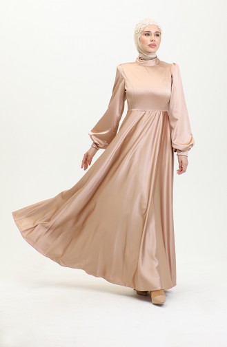 Kuplu Saten Abiye Elbise 52895-01 Vizon