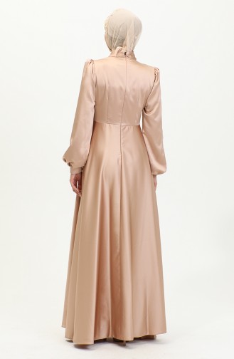 Kuplu Saten Abiye Elbise 52895-01 Vizon
