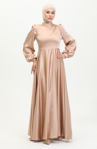 Kuplu Saten Abiye Elbise 52895-01 Vizon