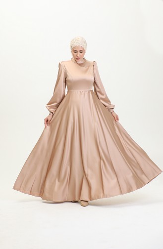 Kuplu Saten Abiye Elbise 52895-01 Vizon