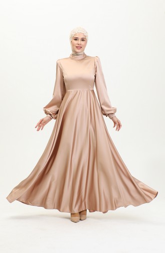 Kuplu Saten Abiye Elbise 52895-01 Vizon
