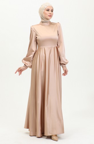 Kuplu Saten Abiye Elbise 52895-01 Vizon