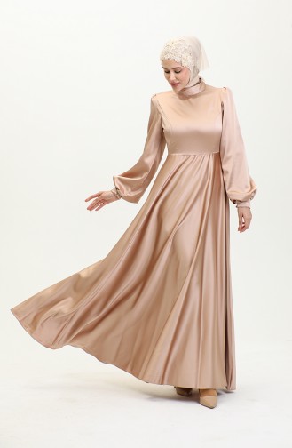 Kuplu Saten Abiye Elbise 52895-01 Vizon