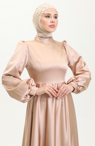 Kuplu Saten Abiye Elbise 52895-01 Vizon