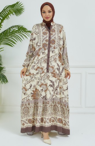 Robe Fleurie Manches Ballon 4092-04 Vison 4092-04