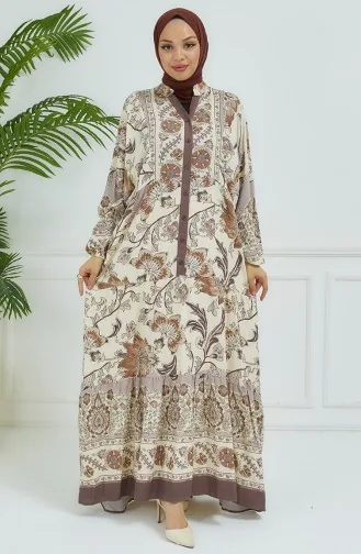 Bloemenjurk Met Ballonmouwen 4092-04 Mink 4092-04