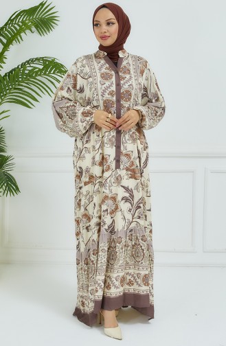 Robe Fleurie Manches Ballon 4092-04 Vison 4092-04