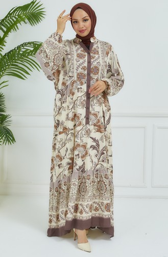 Robe Fleurie Manches Ballon 4092-04 Vison 4092-04