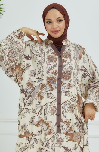 Robe Fleurie Manches Ballon 4092-04 Vison 4092-04