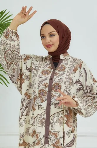 Bloemenjurk Met Ballonmouwen 4092-04 Mink 4092-04