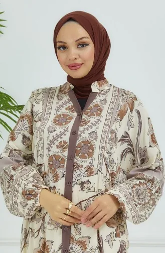 Bloemenjurk Met Ballonmouwen 4092-04 Mink 4092-04