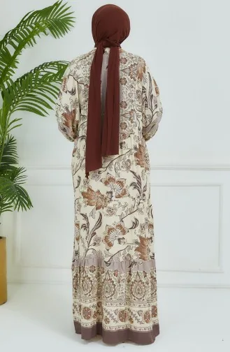 Bloemenjurk Met Ballonmouwen 4092-04 Mink 4092-04