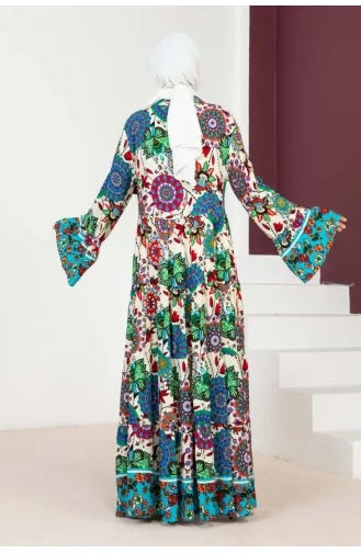 Robe Hijab Manches Larges 7113-04 Bleu 7113-04