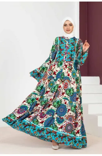 Robe Hijab Manches Larges 7113-04 Bleu 7113-04