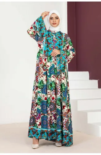 Robe Hijab Manches Larges 7113-04 Bleu 7113-04