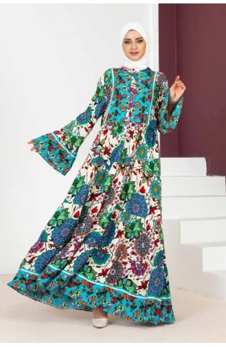 Robe Hijab Manches Larges 7113-04 Bleu 7113-04