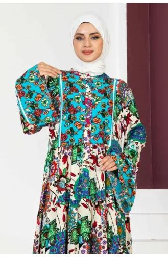 Robe Hijab Manches Larges 7113-04 Bleu 7113-04