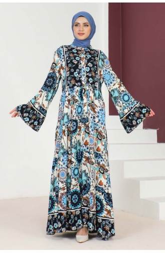 Robe Hijab Manches Larges 7113-05 Bleu Marine 7113-05