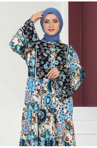 Robe Hijab Manches Larges 7113-05 Bleu Marine 7113-05