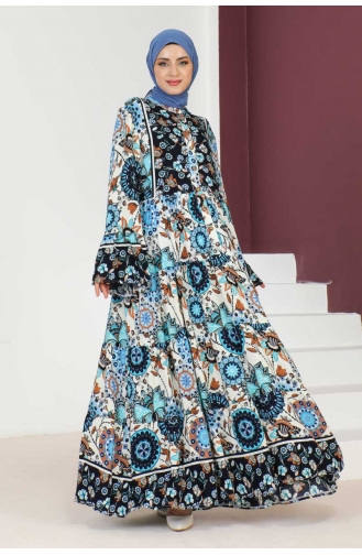 Robe Hijab Manches Larges 7113-05 Bleu Marine 7113-05