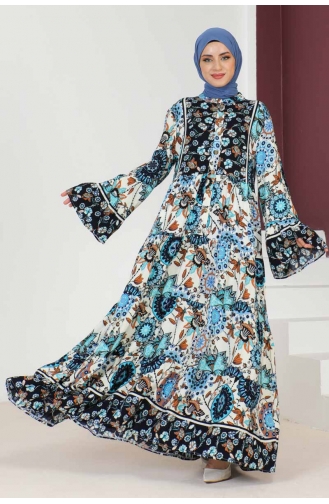 Robe Hijab Manches Larges 7113-05 Bleu Marine 7113-05