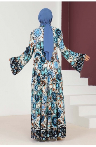 Robe Hijab Manches Larges 7113-05 Bleu Marine 7113-05