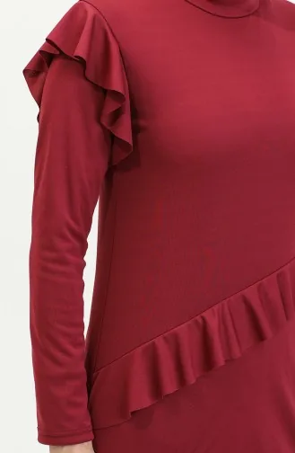 Fırfırlı Uzun Kol Tesettür Mayo 2208-02 Bordo