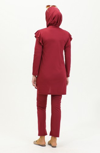 Maillot De Bain Hijab Manches Longues Froufrous 2208-02 Rouge Claret 2208-02