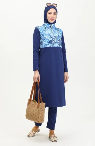 Hijab-Badeanzug Mit Reißverschluss 2400-01 Marineblau 2400-01