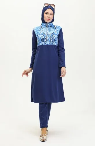 Hijab-Badeanzug Mit Reißverschluss 2400-01 Marineblau 2400-01