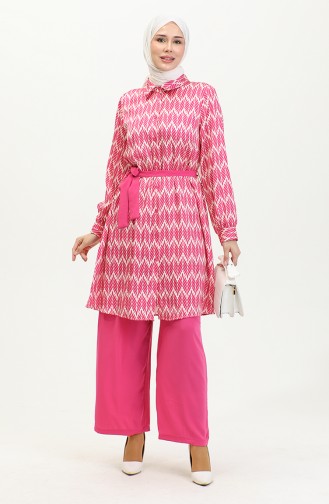 Belt Detailed Plus Size Suit Pink Tk206 1054
