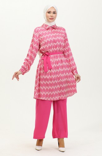 Belt Detailed Plus Size Suit Pink Tk206 1054