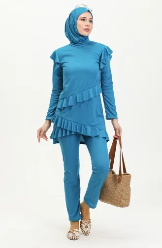 Ruffled Long Sleeve Hijab Swimsuit 2208-03 Oil 2208-03