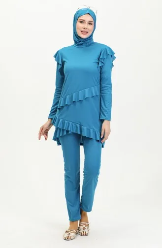 Ruffled Long Sleeve Hijab Swimsuit 2208-03 Oil 2208-03