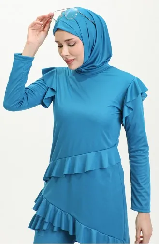 Ruffled Long Sleeve Hijab Swimsuit 2208-03 Oil 2208-03