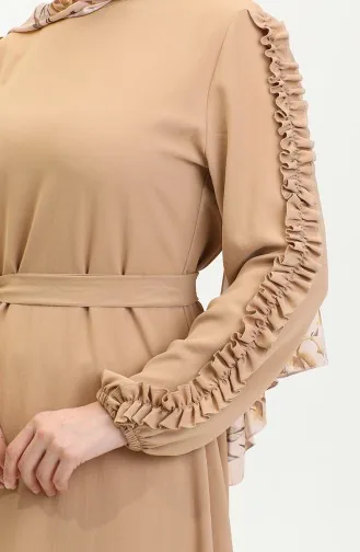 Kolları Fırfırlı Düz Elbise 2002-04 Vizon