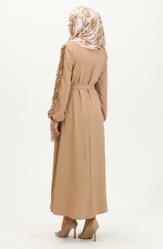 Kolları Fırfırlı Düz Elbise 2002-04 Vizon