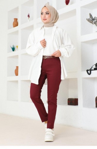 Pantalon Jambe Étroite Ceinturé Rouge Claret 6109 15250