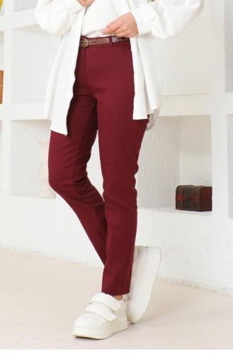 Pantalon Jambe Étroite Ceinturé Rouge Claret 6109 15250