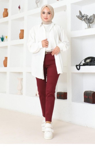 Pantalon Jambe Étroite Ceinturé Rouge Claret 6109 15250