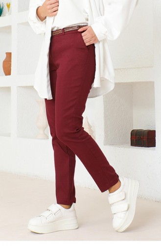 Pantalon Jambe Étroite Ceinturé Rouge Claret 6109 15250