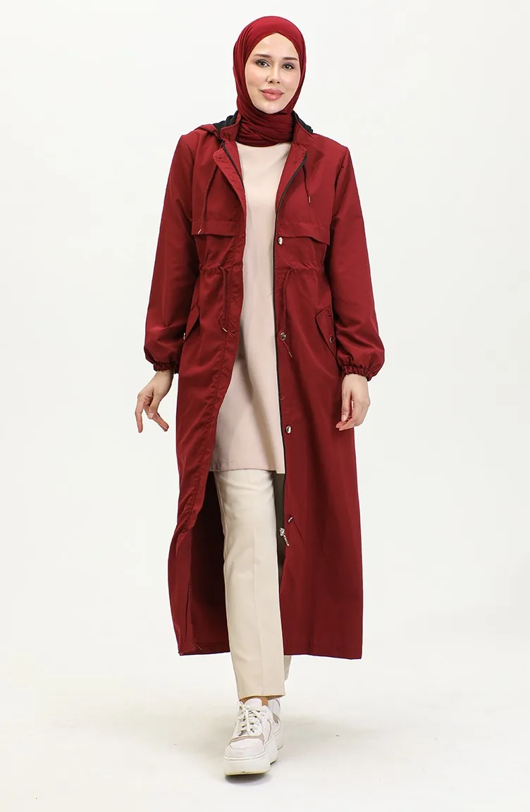 Gürteldetaillierter Langer Trenchcoat Brc1908 1908-03 Weinrot 1908-03