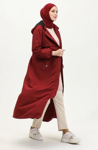 Gürteldetaillierter Langer Trenchcoat Brc1908 1908-03 Weinrot 1908-03