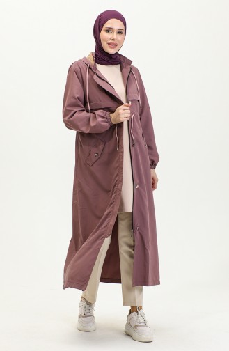 Belt Detailed Long Trench Coat Brc1908 1908-02 Dusty Rose 1908-02