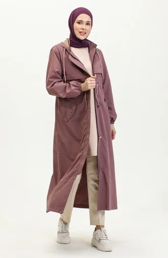 Belt Detailed Long Trench Coat Brc1908 1908-02 Dusty Rose 1908-02