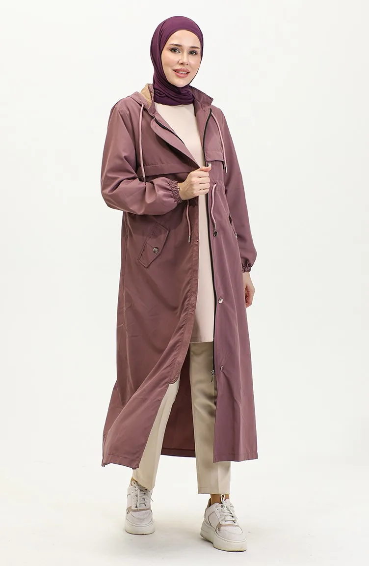 Belt Detailed Long Trench Coat Brc1908 1908-02 Dusty Rose 1908-02