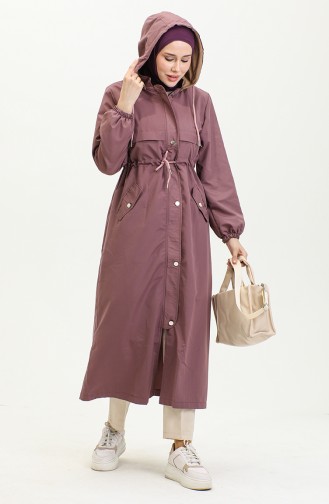 Belt Detailed Long Trench Coat Brc1908 1908-02 Dusty Rose 1908-02