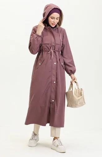 Belt Detailed Long Trench Coat Brc1908 1908-02 Dusty Rose 1908-02