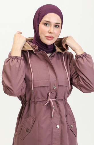 Belt Detailed Long Trench Coat Brc1908 1908-02 Dusty Rose 1908-02